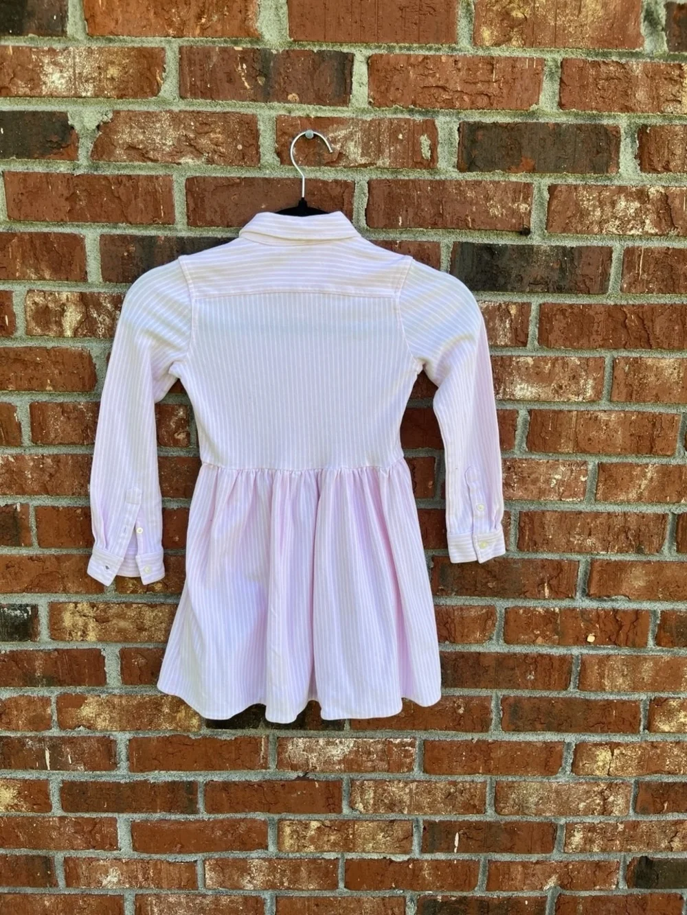 Girls’ Polo Ralph Lauren Drop-Waist Shirt Dress Pink Stripe 6X Good